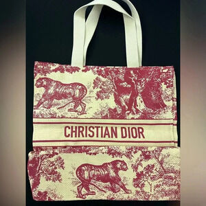 Christian Dior Straw Diorivera‎ Tote Red